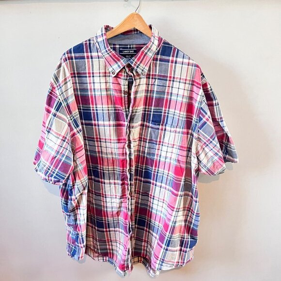 Men's Lands' End Plaid Short Sleeve Button Down Shirt-‎ Size 3XLT - Picture 1 of 4